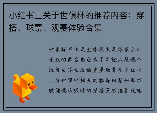 小红书上关于世俱杯的推荐内容：穿搭、球票、观赛体验合集